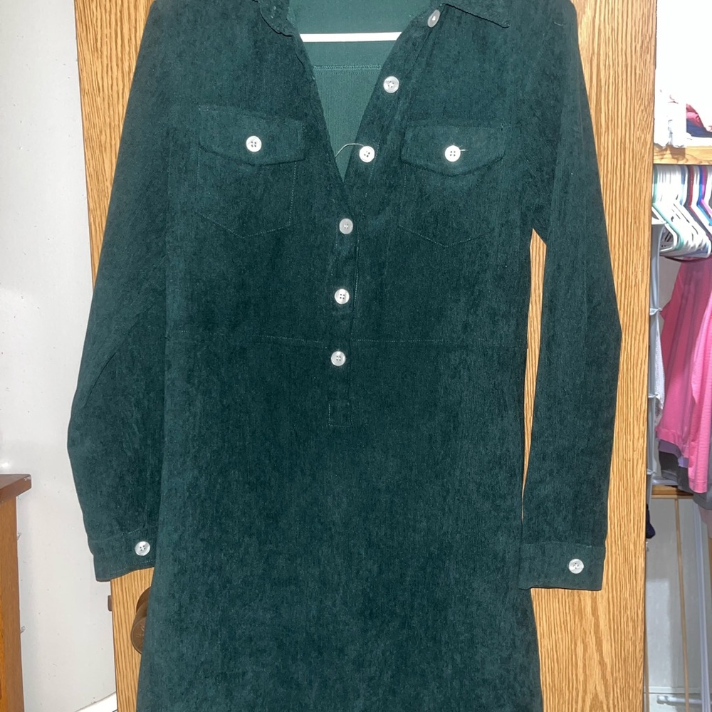 Dark Green Button-Up Dress